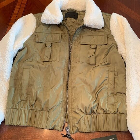Blank NYC faux shearling sleeve utility bomber jacket size S - Picture 8 of 15